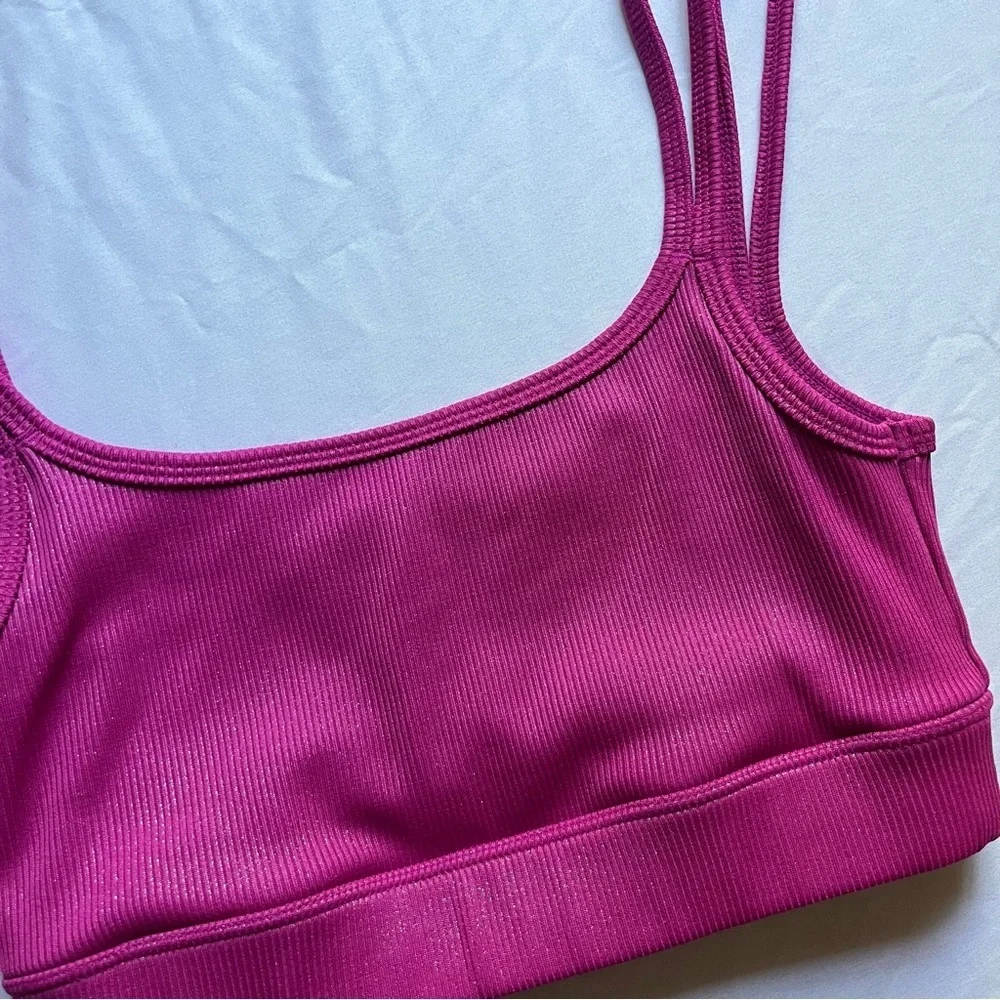 CARBON38 Pink glitter knit cropped athletic‎ sports bra tank top